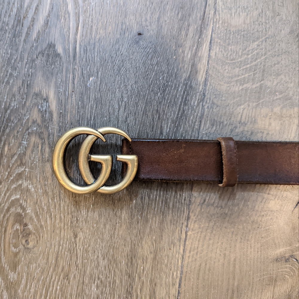 Gucci distressed brown leather belt 85 cm